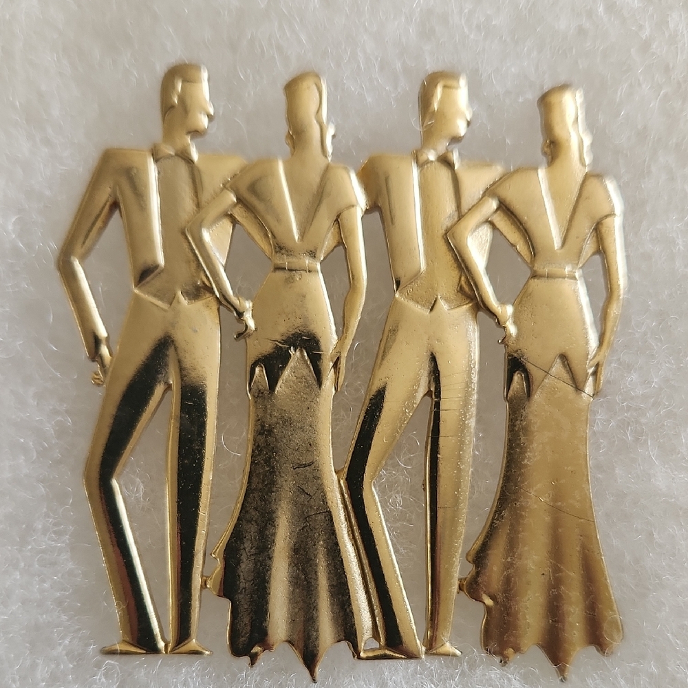 Vintage JJ 1988 Jonette Jewelry gold-tone Men & Women Formal Tuxedo Brooch